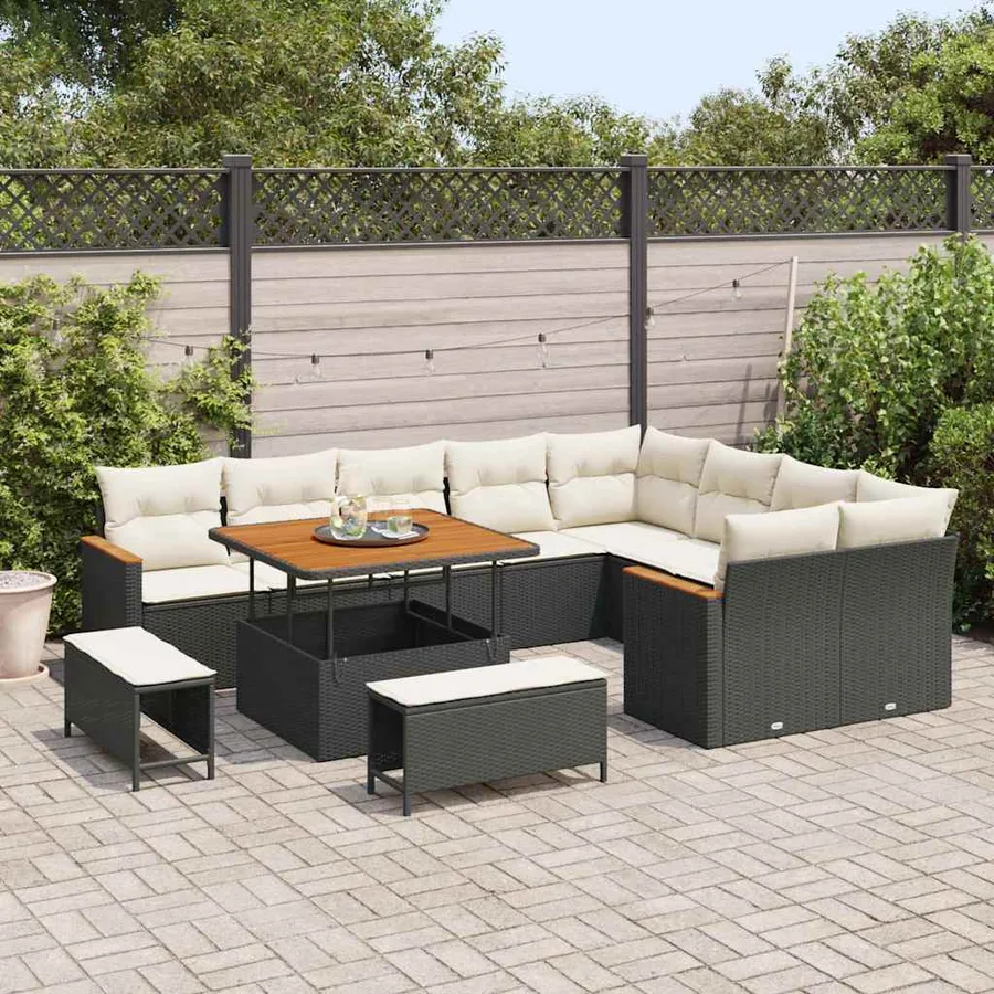 Ensemble de canapé de jardin 12 pcs Noir Poly Rattan - 3