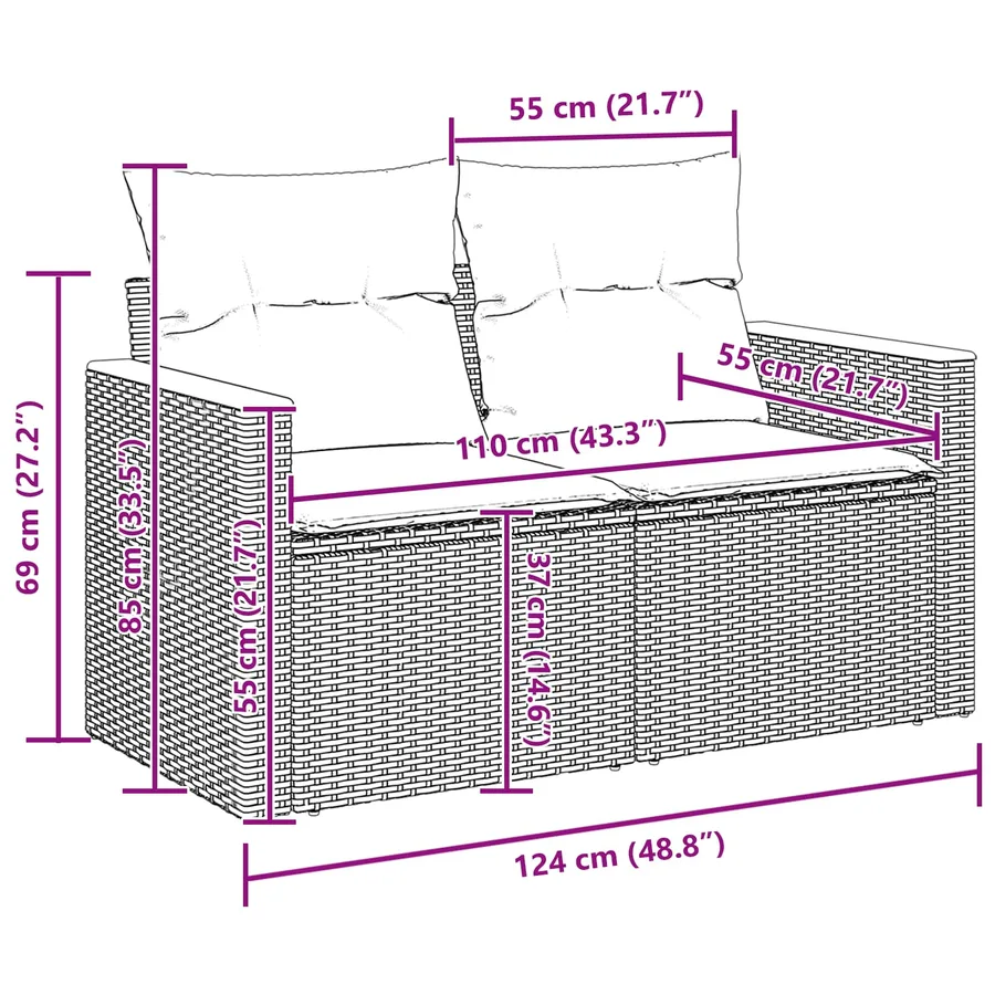 Ensemble de canapé de jardin avec coussin 14 pcs Noir polyrotin - 13