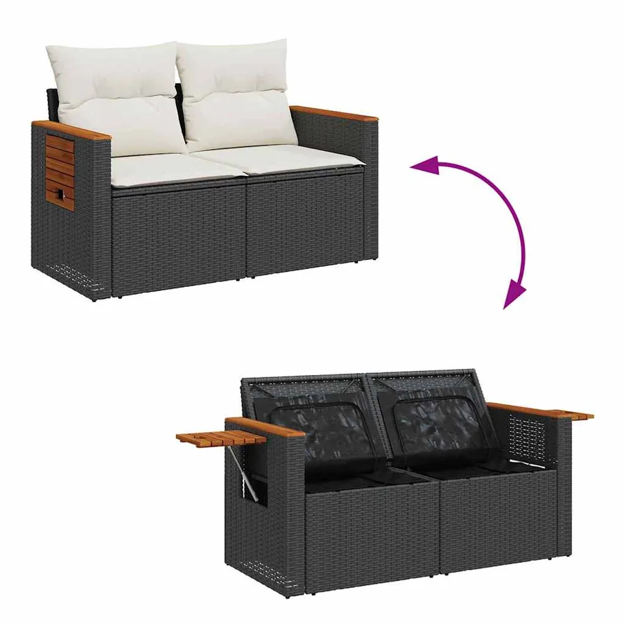 Ensemble de canapé de jardin 9 pcs Noir et Crème polyrotin - 12