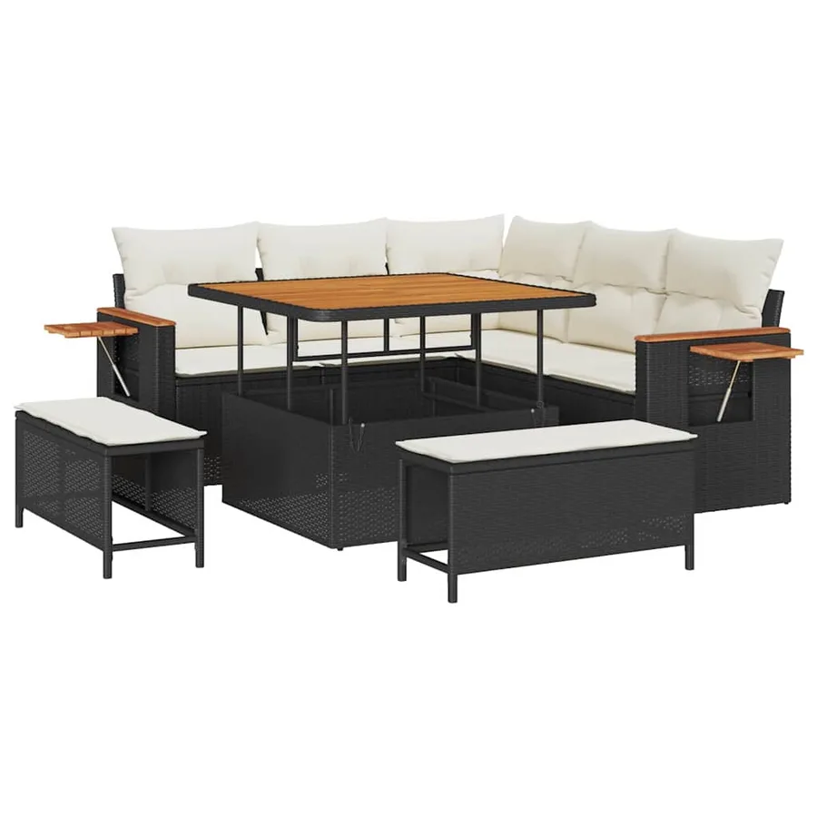 Ensemble de canapé de jardin 9 pcs Noir et Crème polyrotin - 2