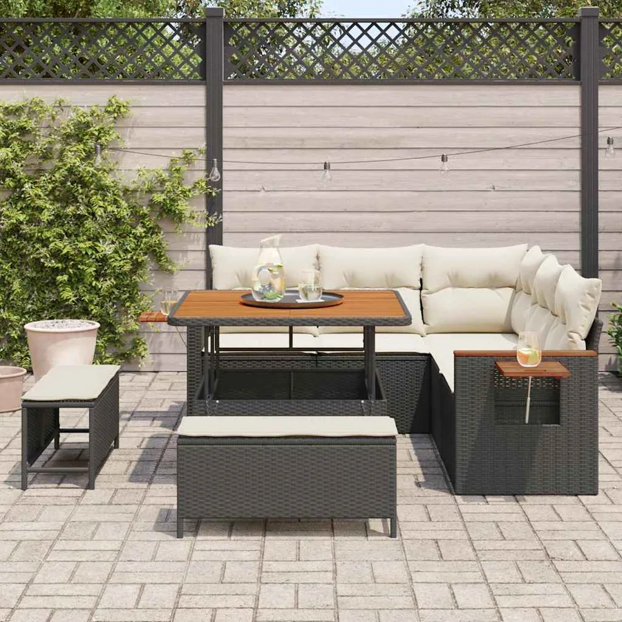 Ensemble de canapé de jardin 9 pcs Noir et Crème polyrotin - 3