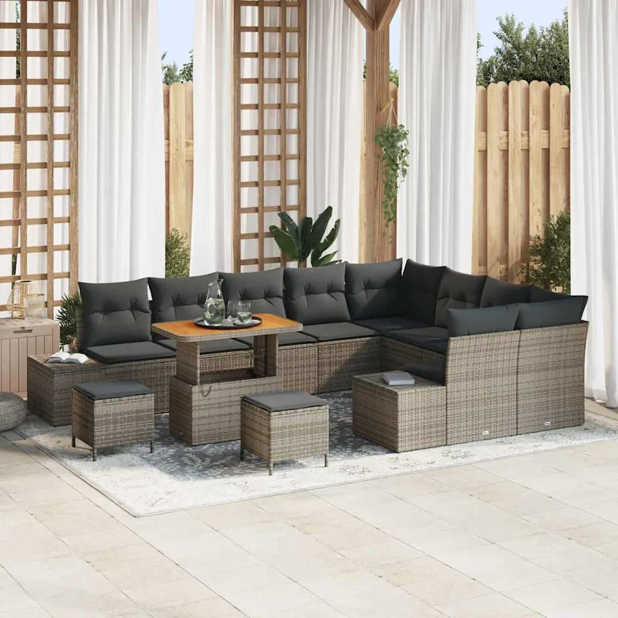 Ensemble de canapé de jardin 12 pcs Gris Poly rotin