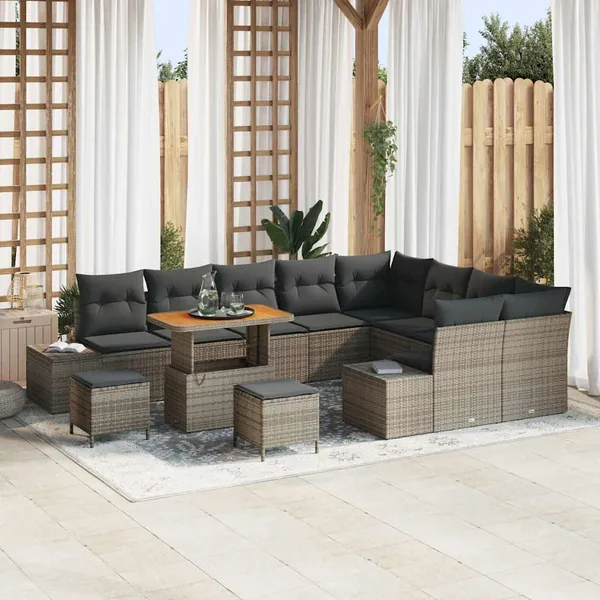 Ensemble de canapé de jardin 12 pcs Gris Poly rotin