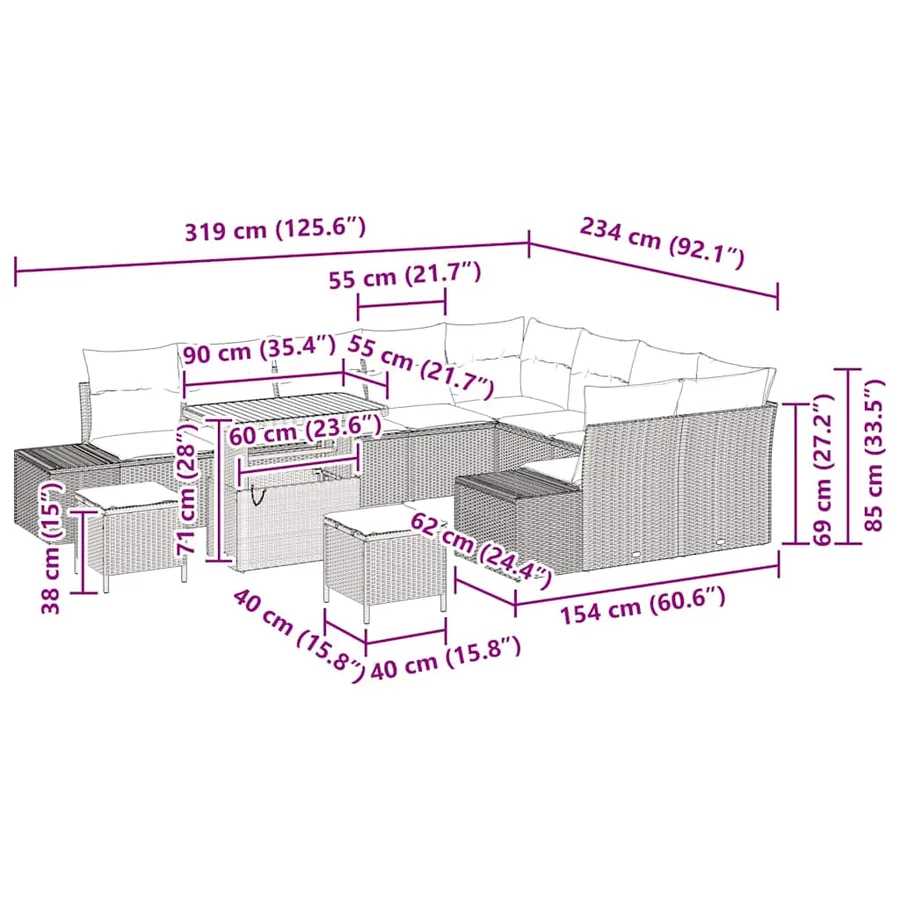 Ensemble de canapé de jardin 12 pcs Gris Poly rotin - 14