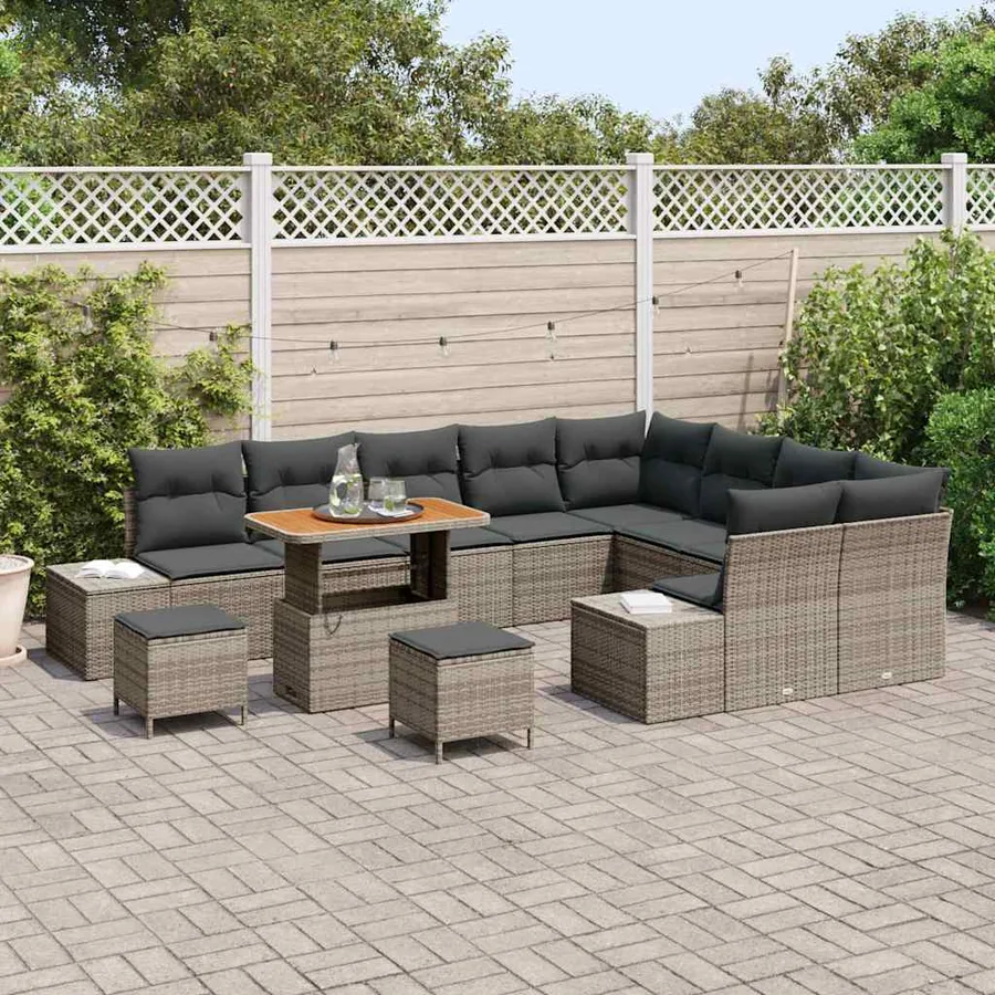 Ensemble de canapé de jardin 12 pcs Gris Poly rotin - 3