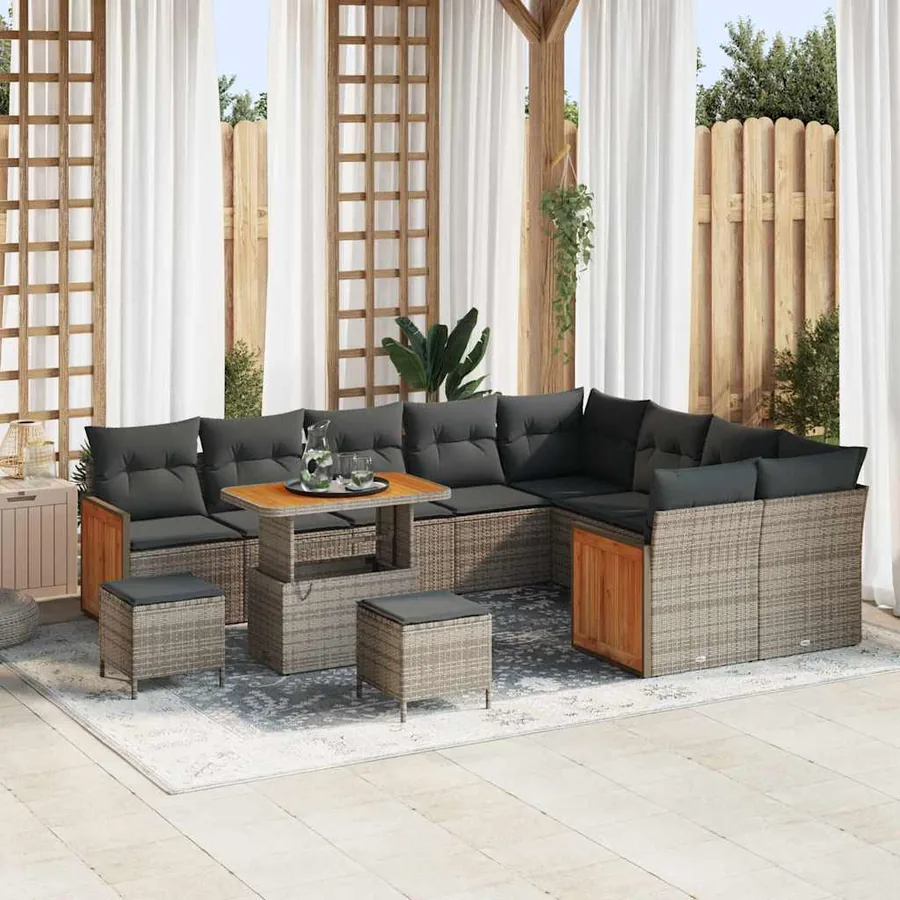 Ensemble de canapé de jardin avec coussin 13 pcs Gris polyrotin