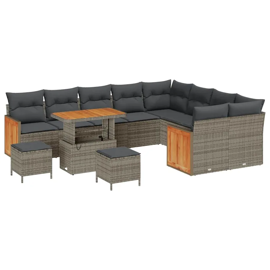 Ensemble de canapé de jardin avec coussin 13 pcs Gris polyrotin - 2