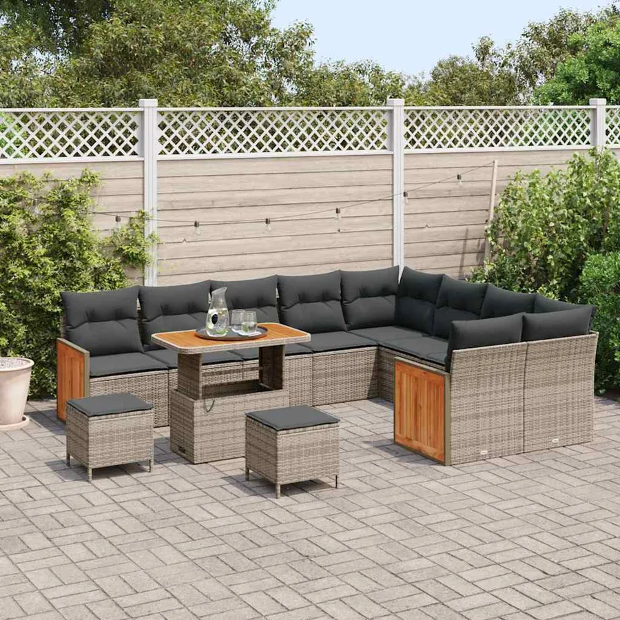 Ensemble de canapé de jardin avec coussin 13 pcs Gris polyrotin - 3