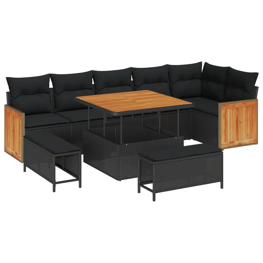 Ensemble de canapé de jardin avec coussin 11 pcs Noir polyrotin - 2