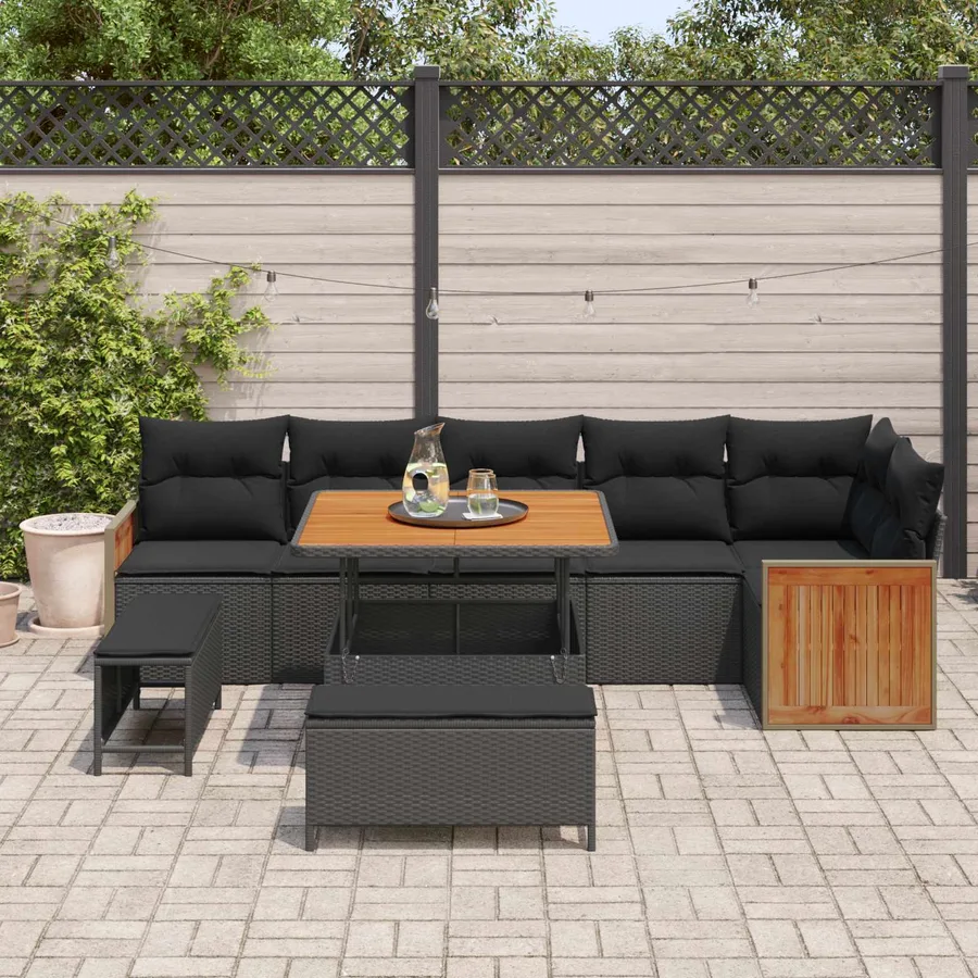 Ensemble de canapé de jardin avec coussin 11 pcs Noir polyrotin - 3