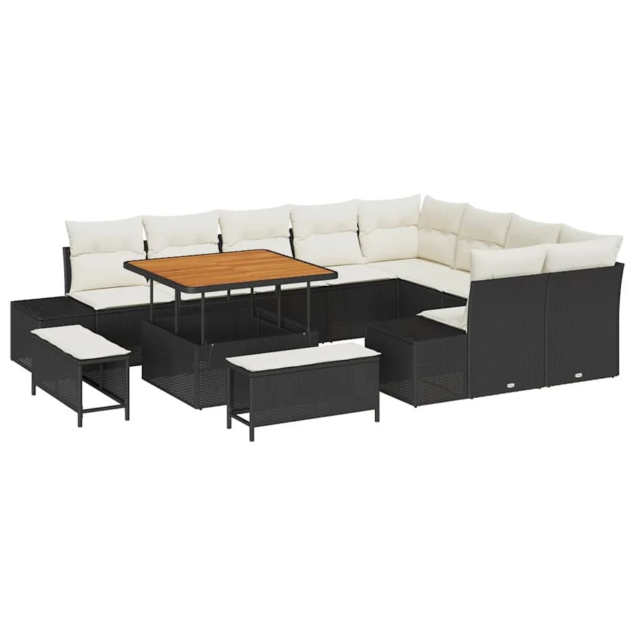 Ensemble de canapé de jardin 12 pcs Noir Poly rotin - 2