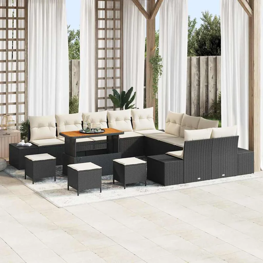 Ensemble de canapé de jardin 14 pcs Noir Poly rotin