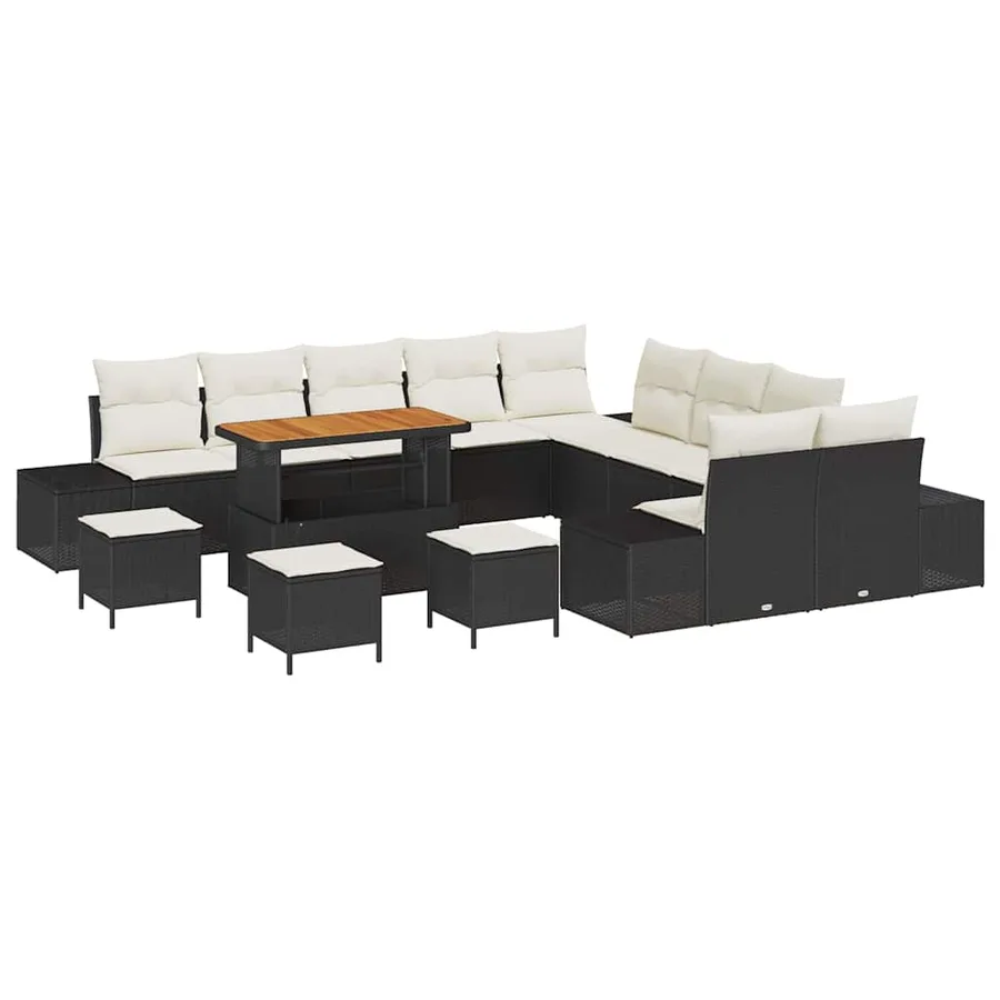Ensemble de canapé de jardin 14 pcs Noir Poly rotin - 2