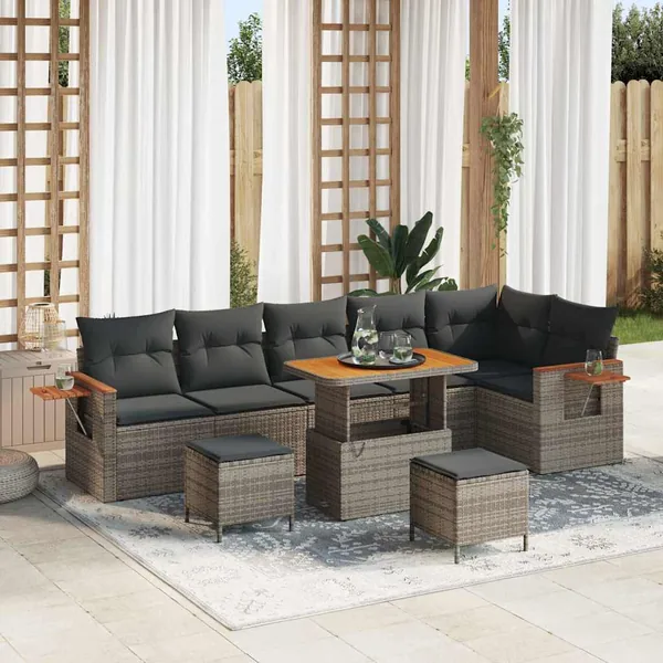 Ensemble de canapé de jardin avec coussin 11 pcs Gris polyrotin