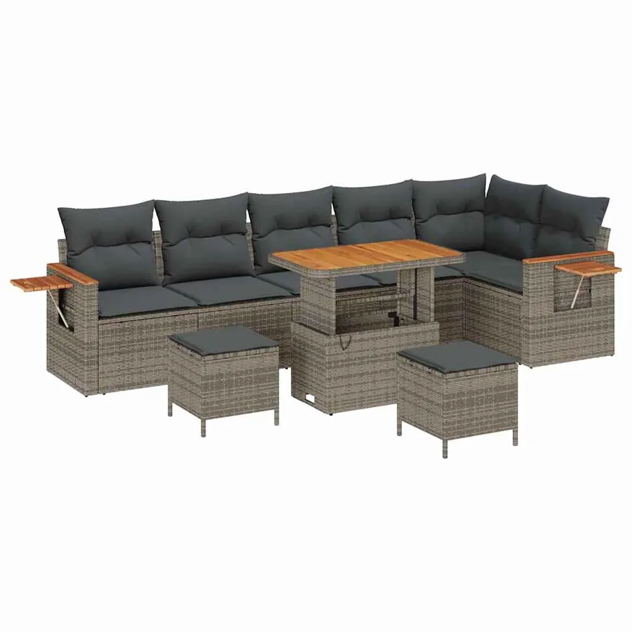 Ensemble de canapé de jardin avec coussin 11 pcs Gris polyrotin - 2