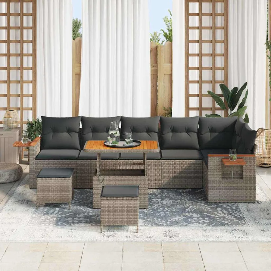 Ensemble de canapé de jardin avec coussin 11 pcs Gris polyrotin - 3