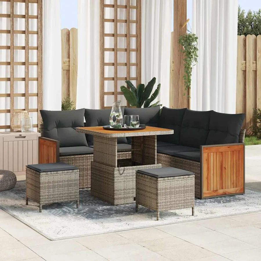 Ensemble de canapé de jardin avec coussin 9 pcs Gris polyrotin