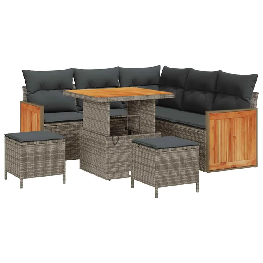 Ensemble de canapé de jardin avec coussin 9 pcs Gris polyrotin - 2