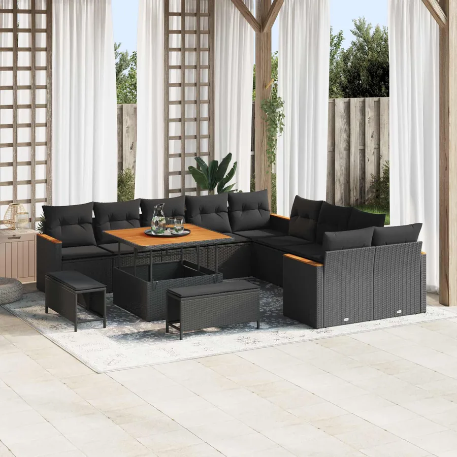 Ensemble de canapé de jardin avec coussin 13 pcs Noir polyrotin