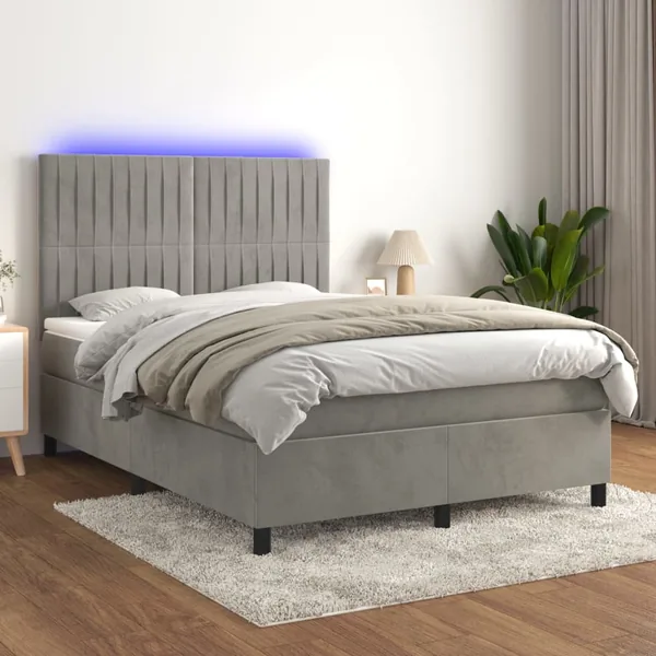 Sommier à lattes de lit avec matelas LED Gris clair 140x190 cm