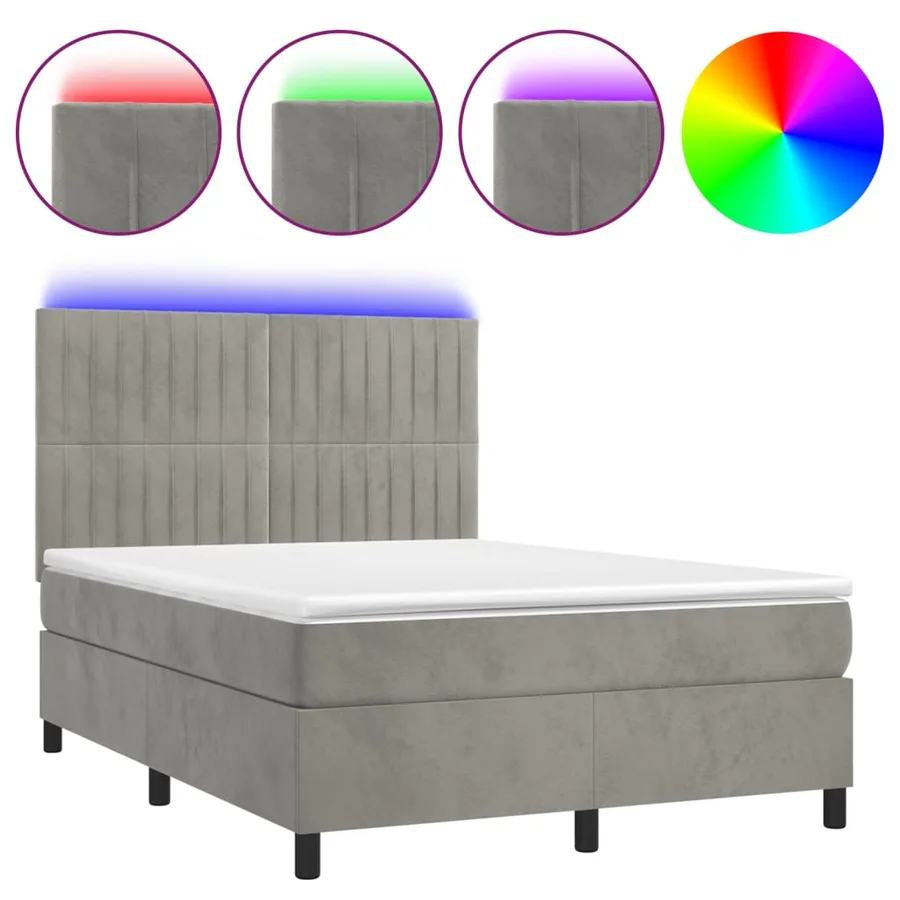 Sommier à lattes de lit avec matelas LED Gris clair 140x190 cm - 2