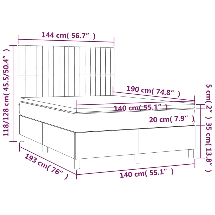 Sommier à lattes de lit avec matelas LED Gris clair 140x190 cm - 8