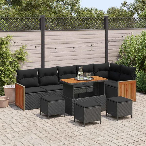 Ensemble de canapé de jardin avec coussin 12 pcs Noir polyrotin