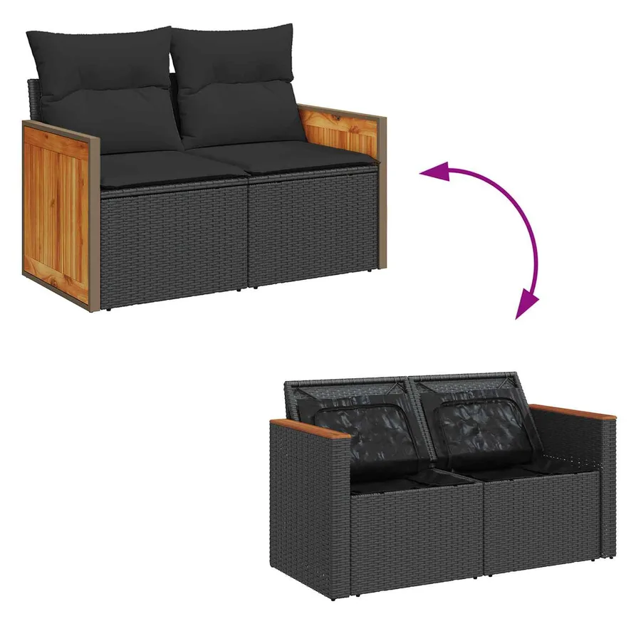 Ensemble de canapé de jardin avec coussin 12 pcs Noir polyrotin - 12