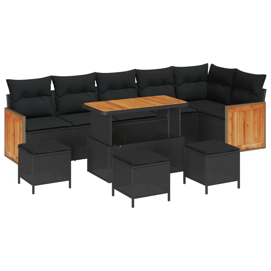 Ensemble de canapé de jardin avec coussin 12 pcs Noir polyrotin - 2