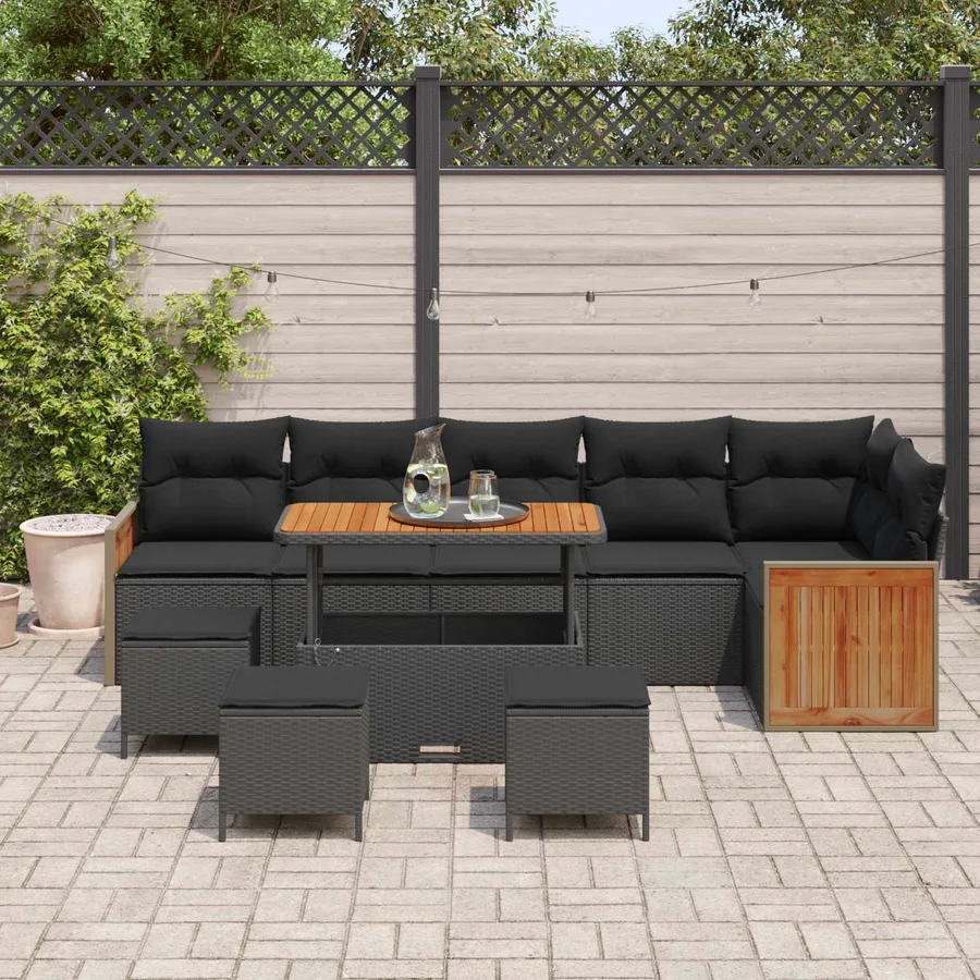 Ensemble de canapé de jardin avec coussin 12 pcs Noir polyrotin - 3