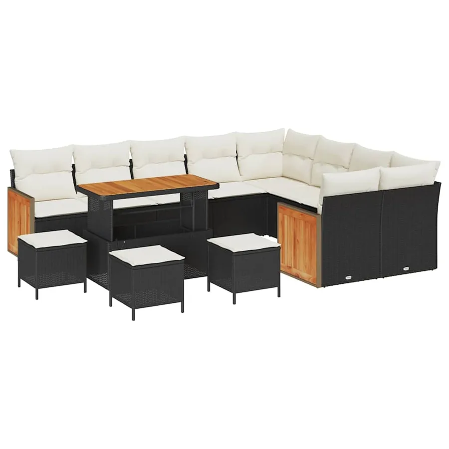 Ensemble de canapé de jardin 14 pcs Noir et Crème polyrotin - 2