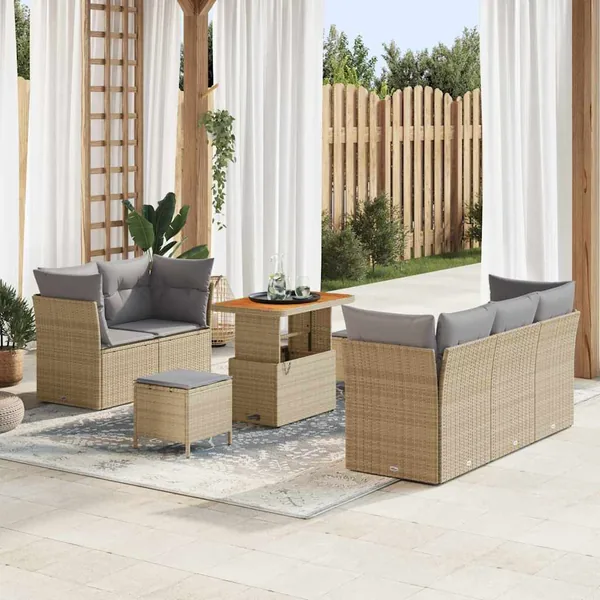 Ensemble de canapé de jardin 8 pcs beige et gris clair