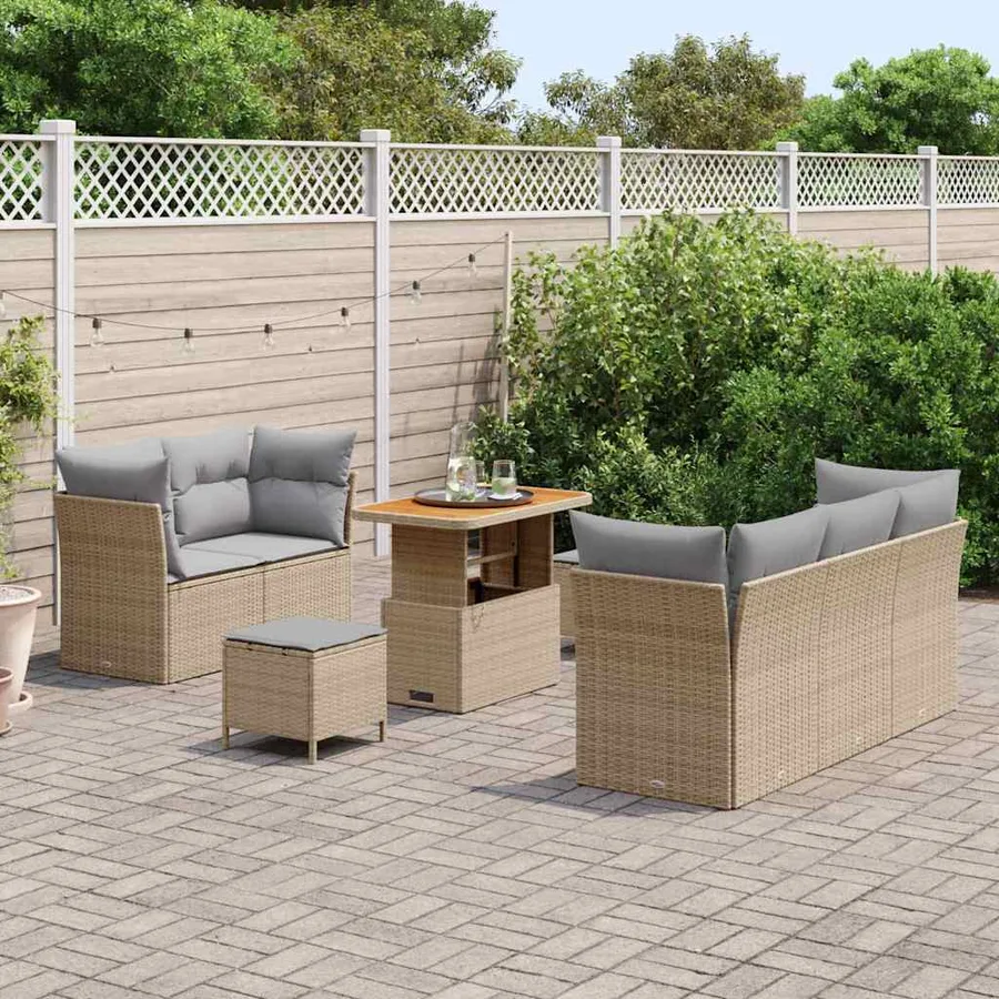Ensemble de canapé de jardin 8 pcs beige et gris clair - 3