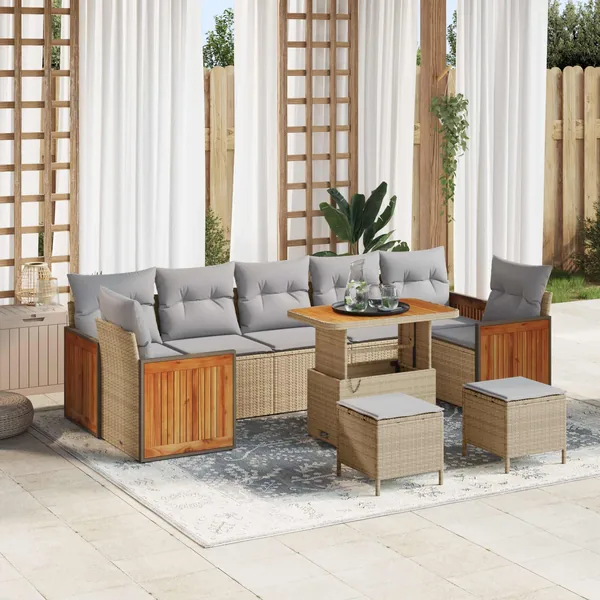Ensemble de canapé de jardin 10 pcs Beige et Gris clair