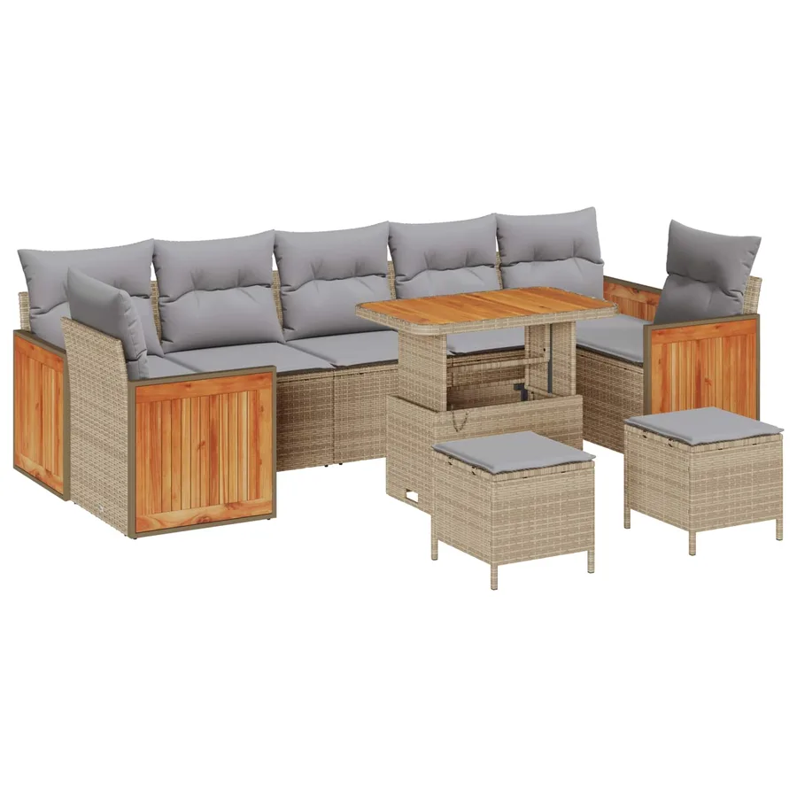 Ensemble de canapé de jardin 10 pcs Beige et Gris clair - 2