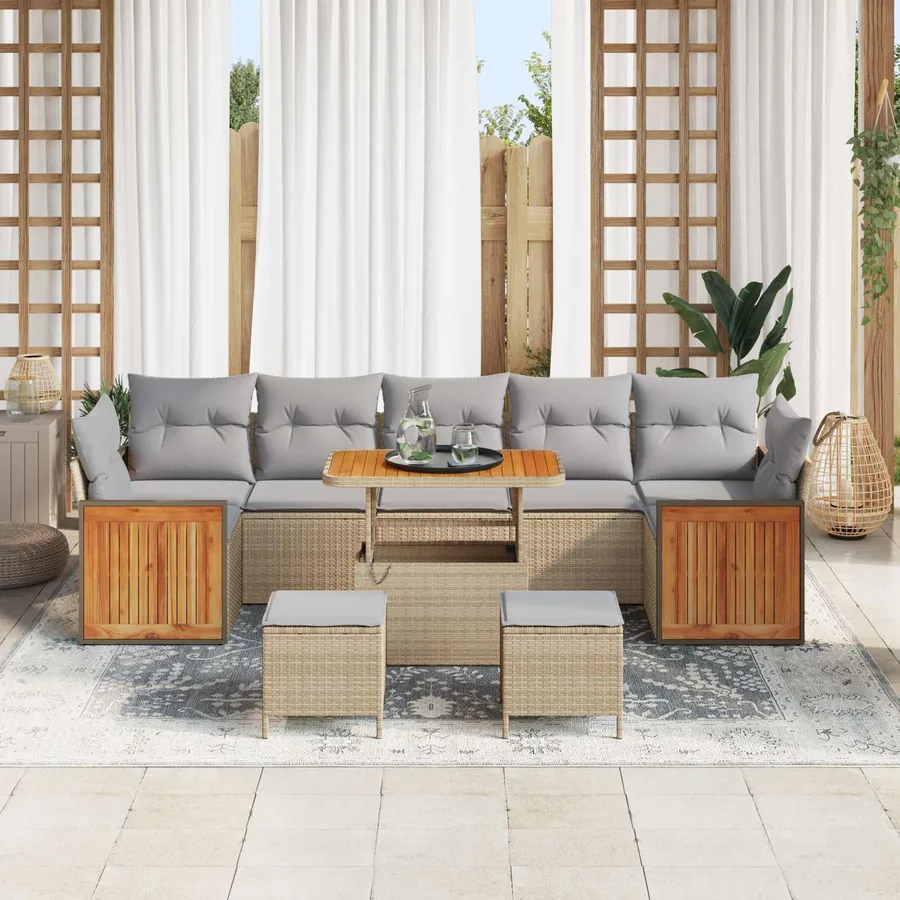 Ensemble de canapé de jardin 10 pcs Beige et Gris clair - 3