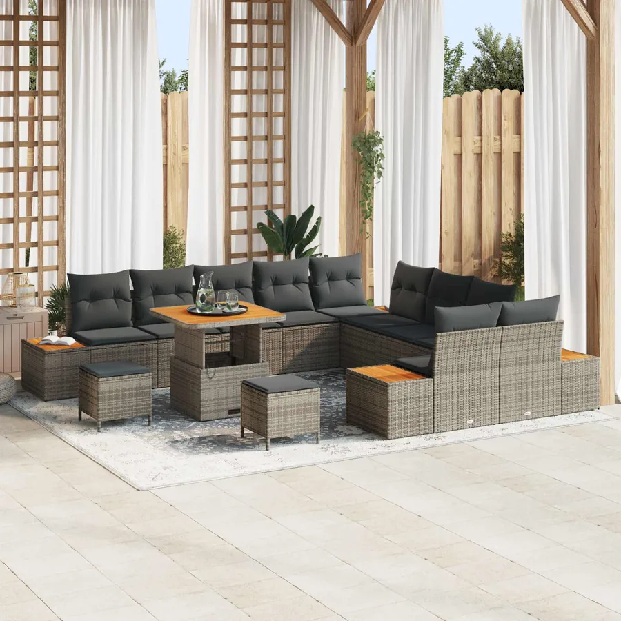 Ensemble de canapé de jardin avec coussin 13 pcs Gris