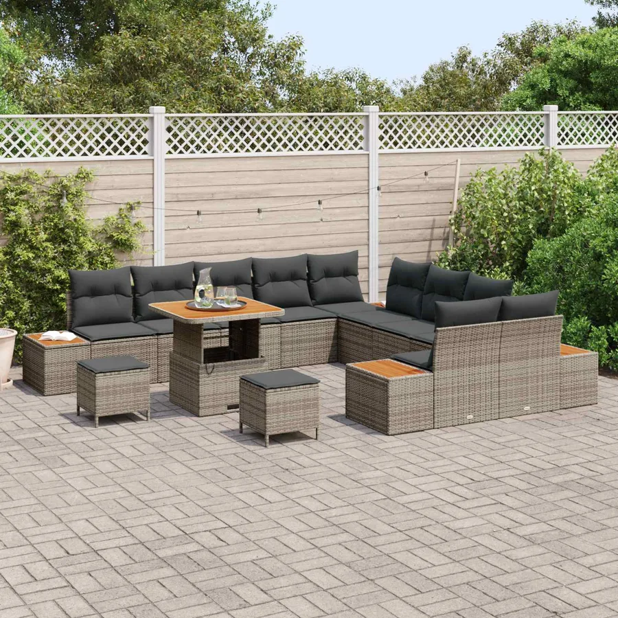 Ensemble de canapé de jardin avec coussin 13 pcs Gris - 3
