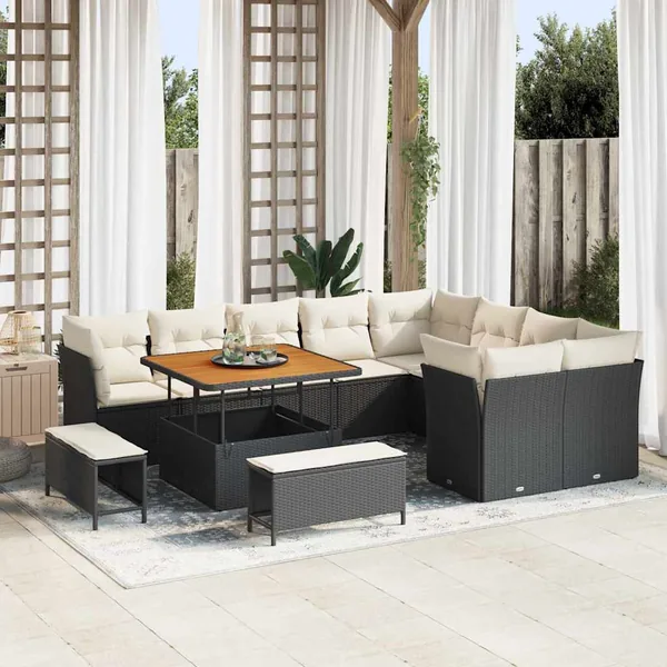 Ensemble de canapé de jardin avec coussin 12 pcs Noir et crème