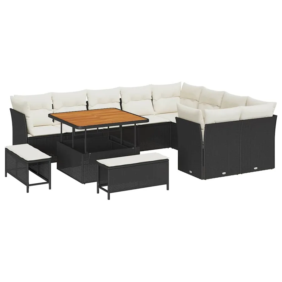 Ensemble de canapé de jardin avec coussin 12 pcs Noir et crème - 2