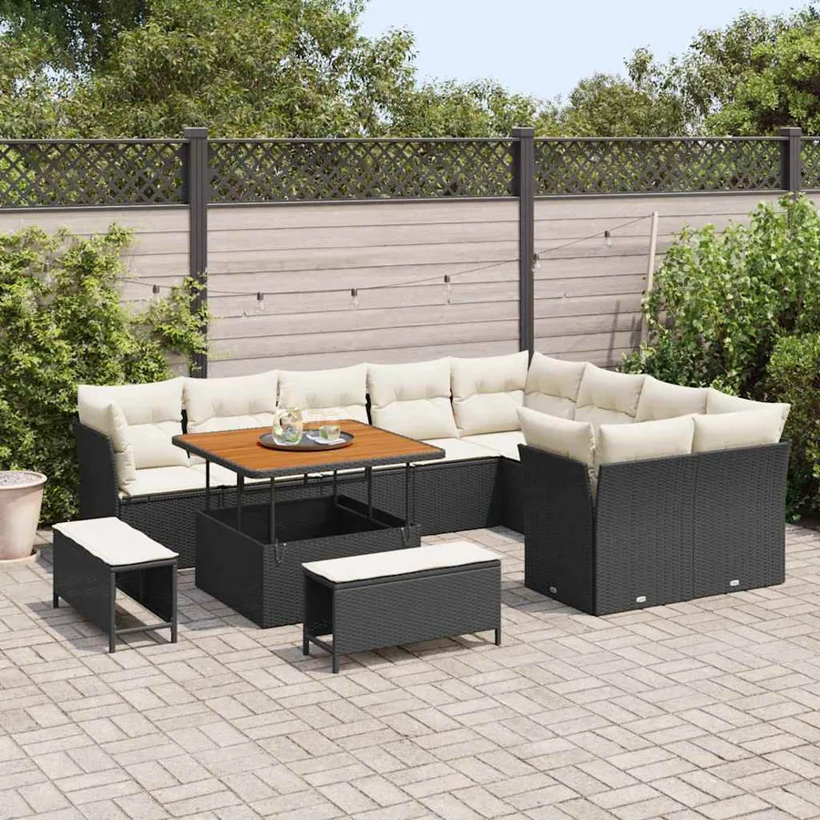 Ensemble de canapé de jardin avec coussin 12 pcs Noir et crème - 3