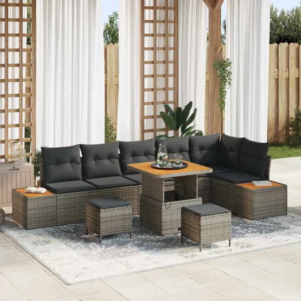 Ensemble de canapé de jardin avec coussin 9 pcs Gris
