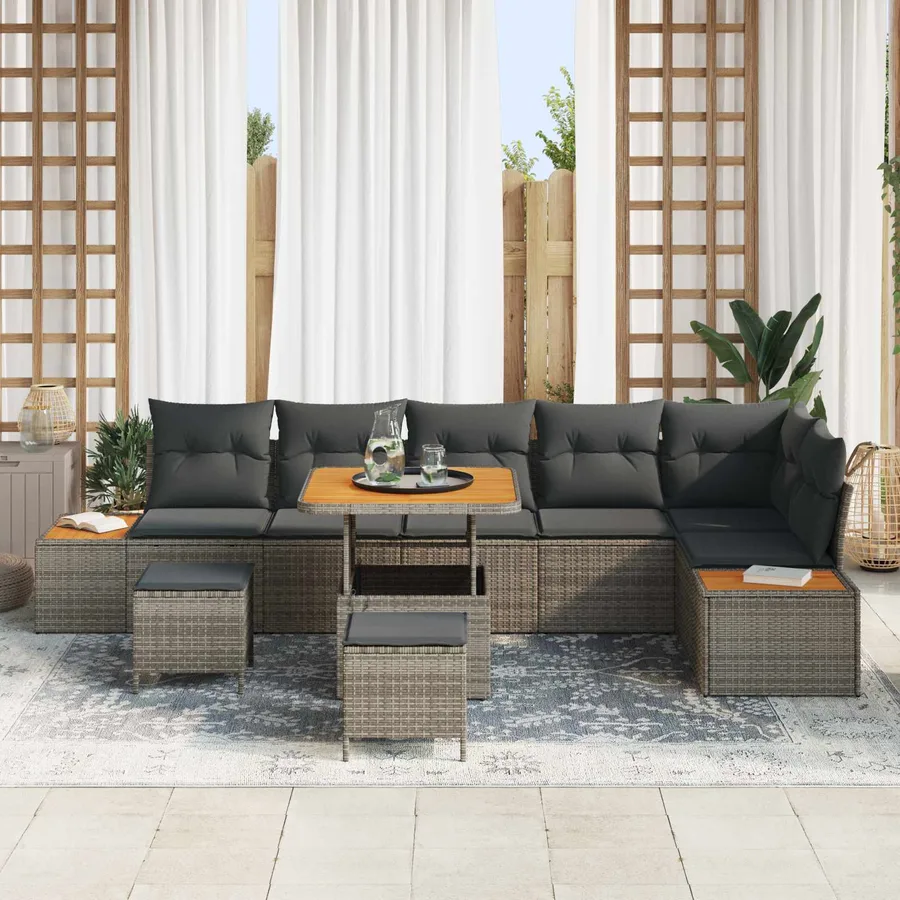 Ensemble de canapé de jardin avec coussin 9 pcs Gris - 3
