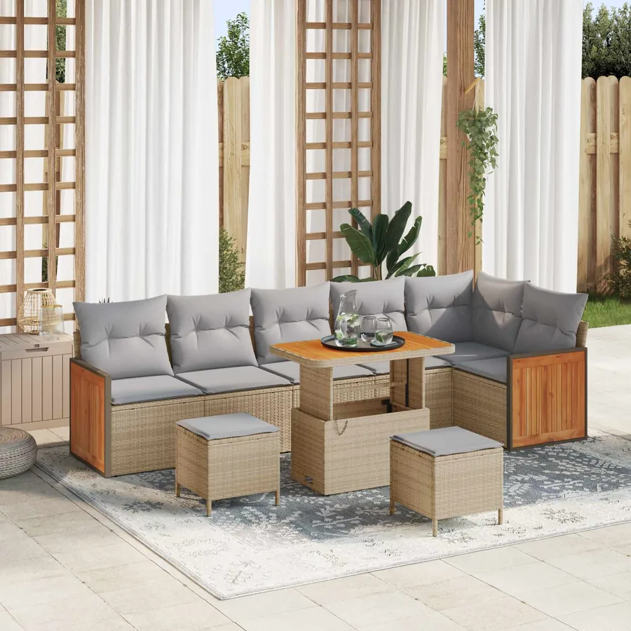 Ensemble de canapé de jardin 9 pcs Beige et Gris clair
