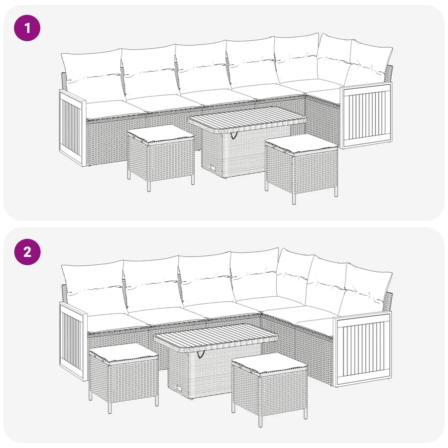 Ensemble de canapé de jardin 9 pcs Beige et Gris clair - 10