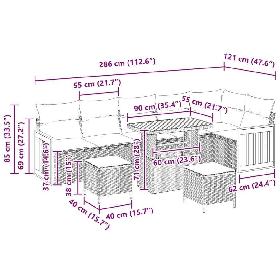 Ensemble de canapé de jardin 9 pcs Beige et Gris clair - 11
