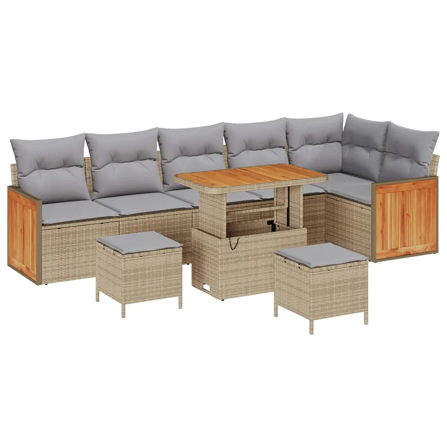 Ensemble de canapé de jardin 9 pcs Beige et Gris clair - 2