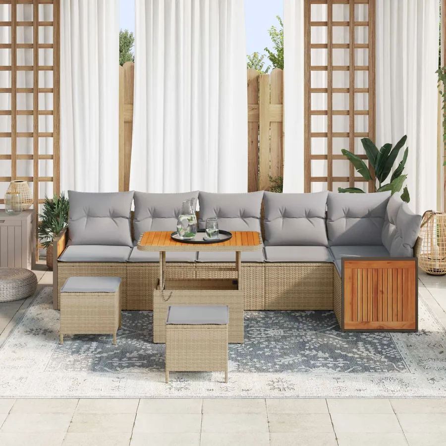 Ensemble de canapé de jardin 9 pcs Beige et Gris clair - 3
