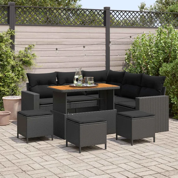 Ensemble de canapé de jardin avec coussin 10 pcs Noir polyrotin