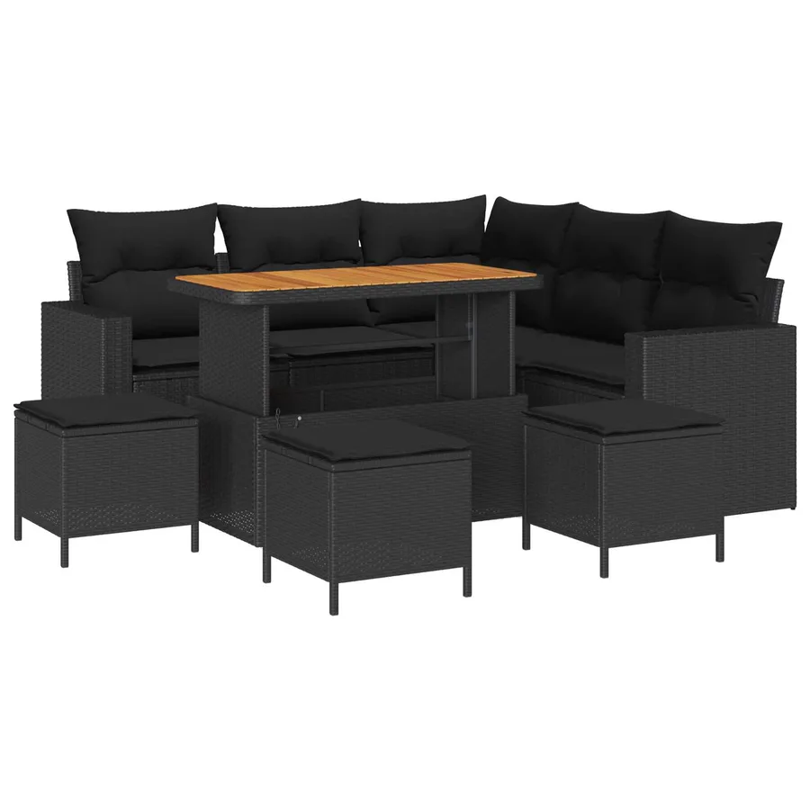 Ensemble de canapé de jardin avec coussin 10 pcs Noir polyrotin - 2